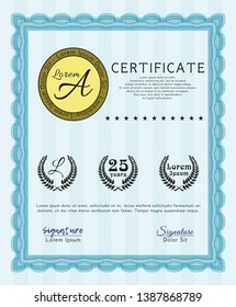 Light blue Certificate template or diploma template. Modern design. Vector illustration. Complex background. 