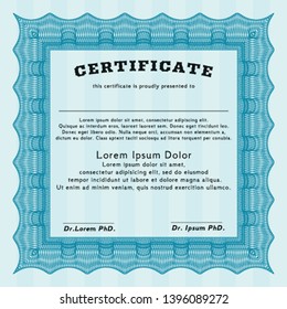 Light blue Certificate template or diploma template. With linear background. Beauty design. Customizable, Easy to edit and change colors. 