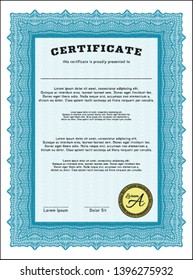 Light blue Certificate template or diploma template. Detailed. Easy to print. Good design. 
