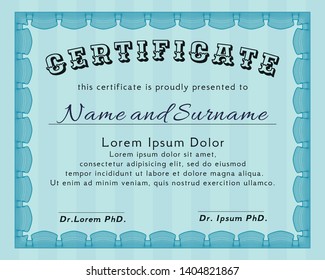 Light blue Certificate template or diploma template. Perfect design. Easy to print. Detailed. 