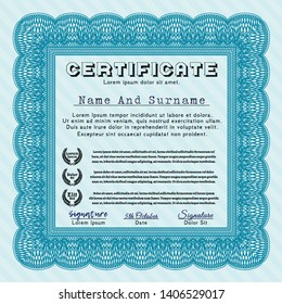 Light blue Certificate template or diploma template. With guilloche pattern. Detailed. Good design. 