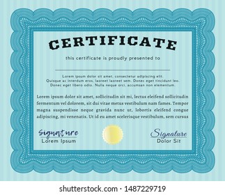 Light blue Certificate template or diploma template. Perfect design. Customizable, Easy to edit and change colors. Printer friendly. 
