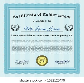 Light blue Certificate template or diploma template. Easy to print. Customizable, Easy to edit and change colors. Sophisticated design. 