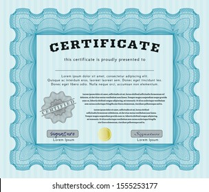 Light blue Certificate template or diploma template. Printer friendly. Vector illustration. Perfect design. 