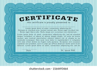 Light blue Certificate template or diploma template. With background. Detailed. Retro design. 