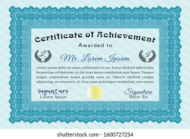 Light blue Certificate template or diploma template. Easy to print. Money Pattern design. Customizable, Easy to edit and change colors. 