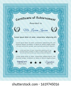 Light blue Certificate template or diploma template. Artistry design. Vector illustration. Easy to print. 