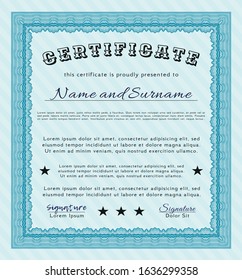 Light blue Certificate template or diploma template. Easy to print. Money design. Vector illustration. 
