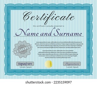 Light blue Certificate template or diploma template.  Money style design.   Vector illustration. 