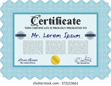Light blue Certificate template or diploma template. Beauty design. Vector pattern that is used in currency and diplomas.Complex background. 