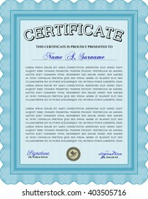 Light blue Certificate template or diploma template. Vector pattern that is used in currency and diplomas.Complex background. Superior design. 