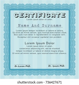 Light blue Certificate template or diploma template. With quality background. Detailed. Cordial design. 