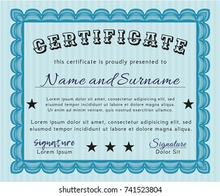 Light blue Certificate template or diploma template. Customizable, Easy to edit and change colors. With quality background. Artistry design. 