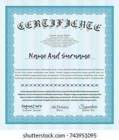 Light blue Certificate template or diploma template. Easy to print. Customizable, Easy to edit and change colors. Perfect design. 
