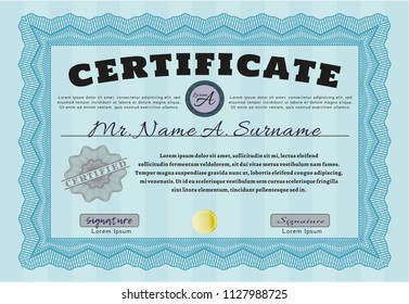 Light blue Certificate template. Easy to print. Detailed. Beauty design. 