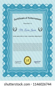 Light blue Certificate template. Easy to print. Lovely design. Detailed. 