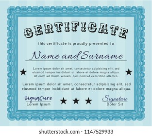 Light blue Certificate template. Easy to print. Detailed. Retro design. 