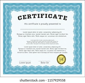 Light blue Certificate template. Easy to print. Vector illustration. Money Pattern design. 