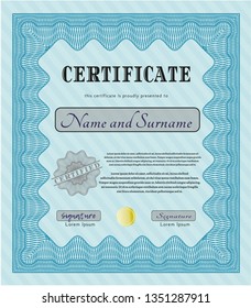 Light blue Certificate template. Easy to print. Vector illustration. Nice design. 