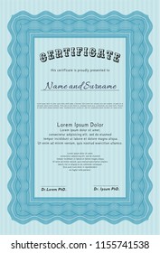 Light blue Certificate template. Elegant design. Detailed. With background. 