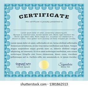 Light blue Certificate template. Excellent design. With complex linear background. Detailed. 
