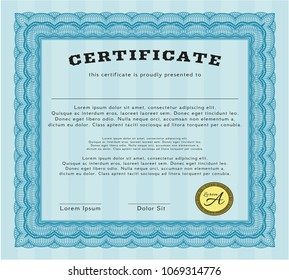 Light blue Certificate template. Good design. Printer friendly. Vector illustration. 