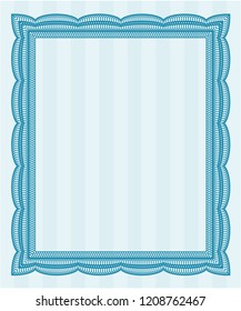 Light blue Certificate template. With great quality guilloche pattern. Money style design. Vector illustration. 