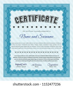 Light blue Certificate template. With guilloche pattern. Perfect design. Vector illustration. 