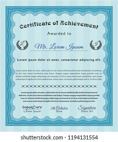 Light blue Certificate template. With linear background. Vector illustration. Cordial design. 
