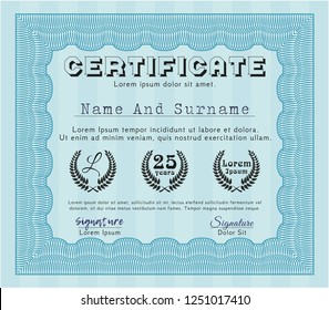 Light blue Certificate template. With linear background. Customizable, Easy to edit and change colors. Elegant design. 