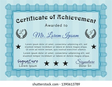 Light blue Certificate template. With linear background. Retro design. Detailed. 