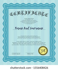 Light blue Certificate template. With linear background. Retro design. Customizable, Easy to edit and change colors. 