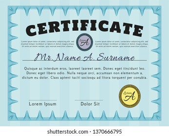 Light blue Certificate template. Lovely design. Detailed. With quality background. 