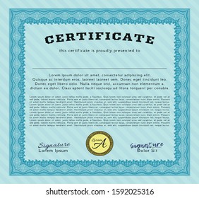 Light blue Certificate template. Modern design. Customizable, Easy to edit and change colors. With complex background. 
