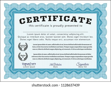 Light blue Certificate template. Money Pattern. Detailed. With quality background. 