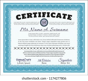 Light blue Certificate template. Money style design. Customizable, Easy to edit and change colors. Easy to print. 