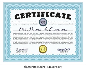 Light blue Certificate template. Nice design. Customizable, Easy to edit and change colors. With background. 