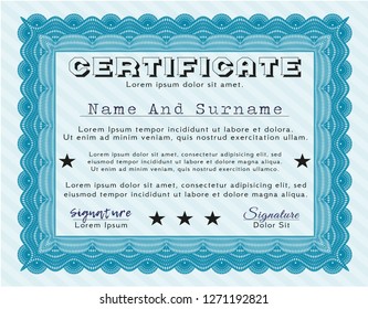 Light blue Certificate template. Nice design. With quality background. Customizable, Easy to edit and change colors. 