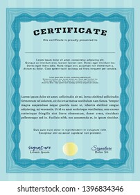 Light blue Certificate template. Nice design. With quality background. Vector illustration. 