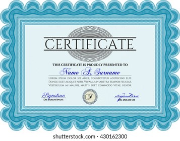 Plantilla de certificado azul claro. Buen diseño. Detallado. Fácil de imprimir.