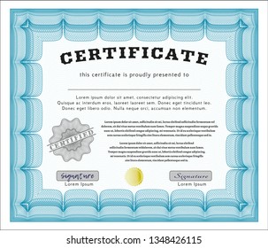 Light blue Certificate template. Perfect design. With complex background. Vector illustration. 