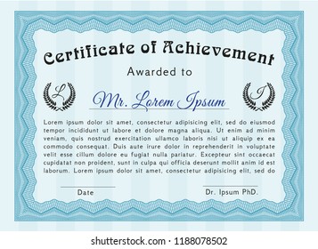 Light blue Certificate template. Printer friendly. Sophisticated design. Customizable, Easy to edit and change colors. 