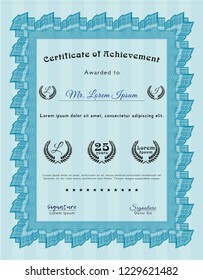 Light blue Certificate template. Printer friendly. Nice design. Vector illustration. 