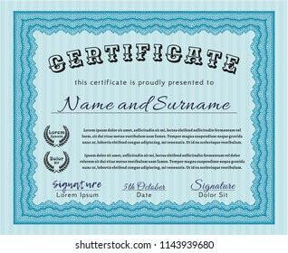 Light blue Certificate template. With quality background. Superior design. Vector illustration. 