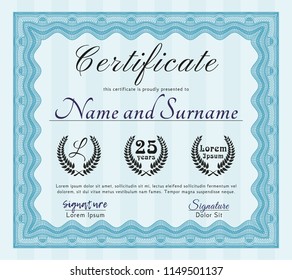 Light blue Certificate template. With quality background. Customizable, Easy to edit and change colors. Modern design. 