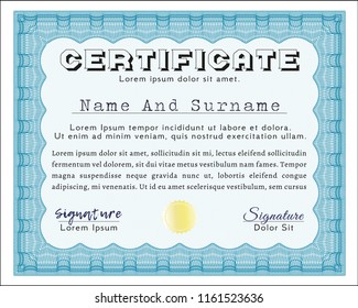 Light blue Certificate template. With quality background. Vector illustration. Retro design. 