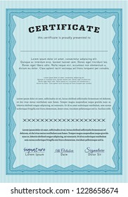 Light blue Certificate template. With quality background. Retro design. Customizable, Easy to edit and change colors. 