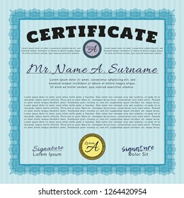 Light blue Certificate template. With quality background. Perfect design. Customizable, Easy to edit and change colors. 