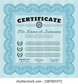 Light blue Certificate template. With quality background. Excellent design. Vector illustration. 