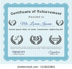 Light blue Certificate template. Retro design. With linear background. Customizable, Easy to edit and change colors. 
